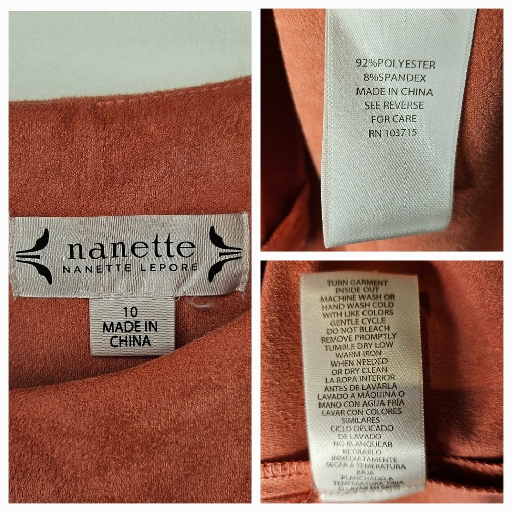 Nanette Lepore Coral Size 10 Faux Suede Sheath Mini Dress Short Sleeve Zip Back - Picture 8 of 9